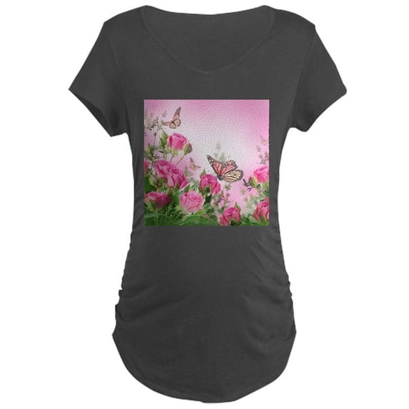 CafePress - Butterfly Flowers Maternity Dark T Shirt - Maternity Dark T-Shirt