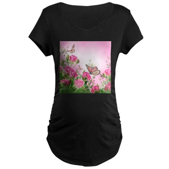 CafePress - Butterfly Flowers Maternity Dark T Shirt - Maternity Dark T-Shirt