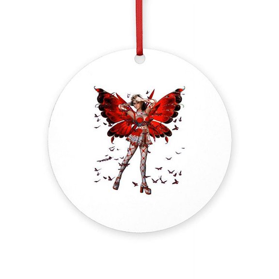 CafePress - Butterfly Kisses Ruby - Round Wood Ornament 4"