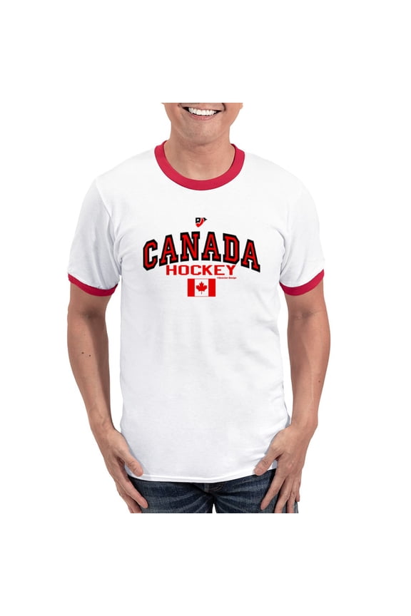 - CA(CAN) Canada Hockey Ringer T - 100% Cotton Ringed T-Shirt