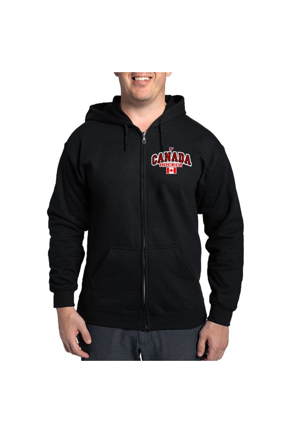 - CA(CAN) Canada Hockey Zip Hoodie (Dark) - Zip Hoodie, Classic Hooded Sweatshirt with Metal Zipper