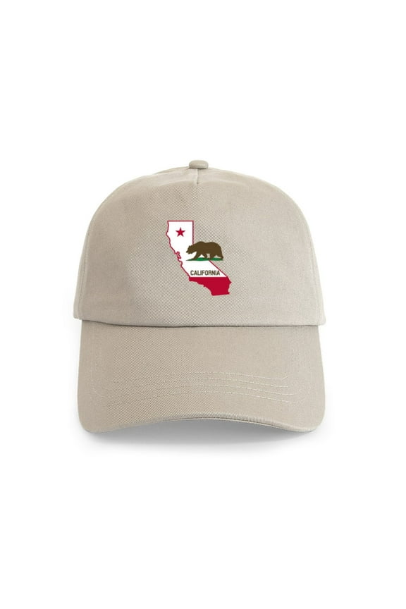 - CALI STATE W BEAR - Adjustable 100% Brushed Unisex Casual Cotton Baseball Cap, Beige, 1