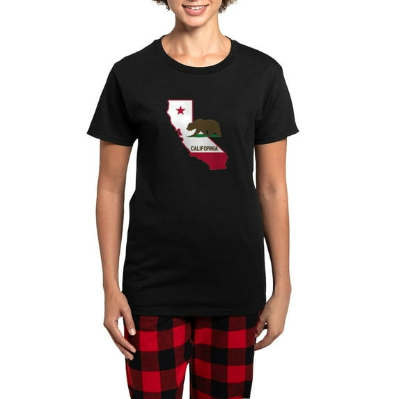 CafePress - CALI STATE W BEAR Pajamas - Women's Short Sleeve Print T-Shirt and Pants Dark Cotton Pajama Set