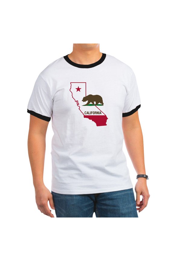 - CALI STATE W BEAR T Shirt - 100% Cotton Ringed T-Shirt