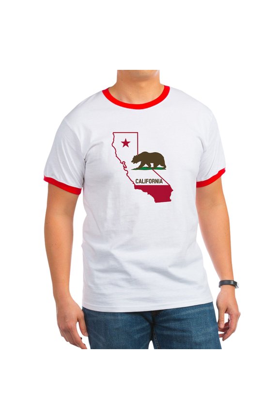 - CALI STATE W BEAR T Shirt - 100% Cotton Ringed T-Shirt
