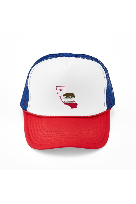 - CALI STATE W BEAR - Adjustable Unisex Printed Trucker Hat with Mesh Back