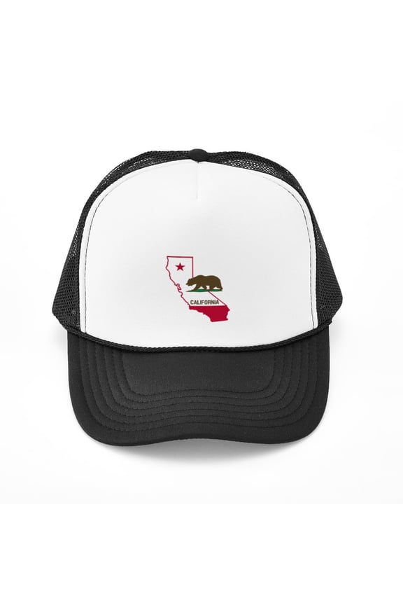 - CALI STATE W BEAR - Adjustable Unisex Printed Trucker Hat with Mesh Back