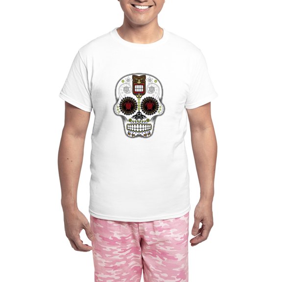 CafePress - CANDY SKULL Hawiian Shirt Ghost Outline Pajamas - Men's Light Loose Fit Cotton Pajama Set