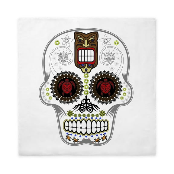 CafePress - CANDY SKULL Hawiian Shirt Ghost Outline Queen Duve - Queen Duvet