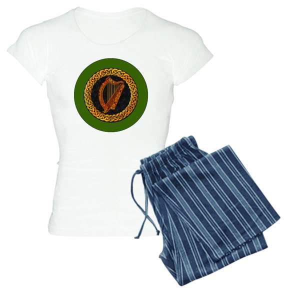 CafePress - CELTIC HARP 3 INCH BUTTON Women's Light Pajamas - Women's Short Sleeve Print T-Shirt and Pants Light Cotton Pajama Set