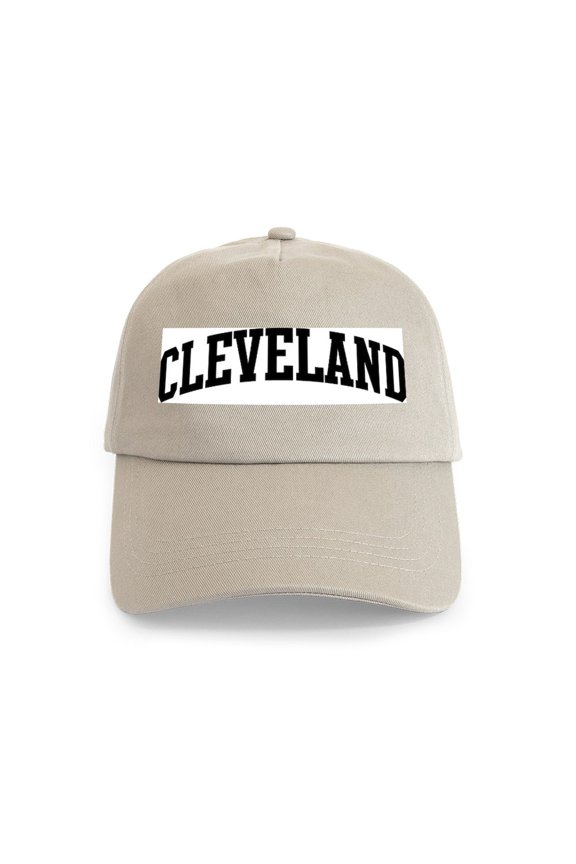 - CLEVELAND (Curve Black) Cap - Adjustable 100% Brushed Unisex Casual Cotton Baseball Cap, Beige, 1