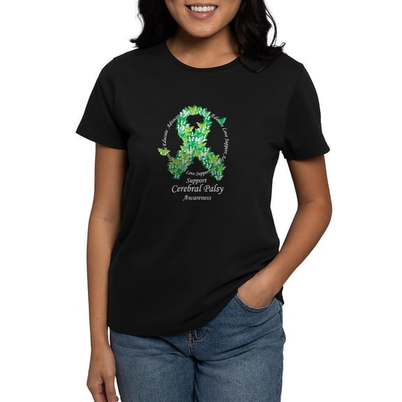 CafePress - CP Butterfly Ribbon Women's Dark T Shirt - Women's Traditional Fit Dark T-Shirt