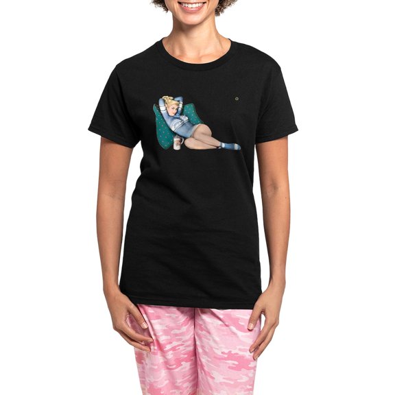 CafePress - Cabin Cottage Mountain Chic Pin Up Girl Pajamas - Women's Short Sleeve Print T-Shirt and Pants Dark Cotton Pajama Set