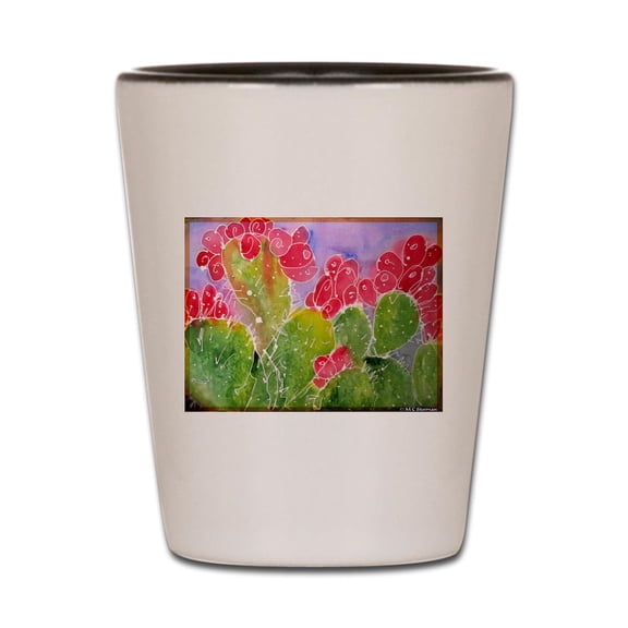 CafePress - Cactus, Southwest Art, - White/Black Shot Glass, Unique and Funny Shot Glass