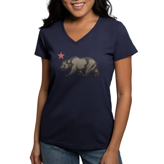 CafePress - California Bear With Star Women's V Neck Dark T Sh - Women's V-Neck Dark T-Shirt