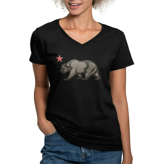 CafePress - California Bear With Star Women's V Neck Dark T Sh - Women's V-Neck Dark T-Shirt