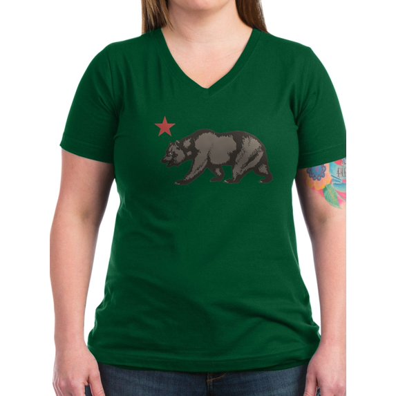 CafePress - California Bear With Star Women's V Neck Dark T Sh - Women's V-Neck Dark T-Shirt