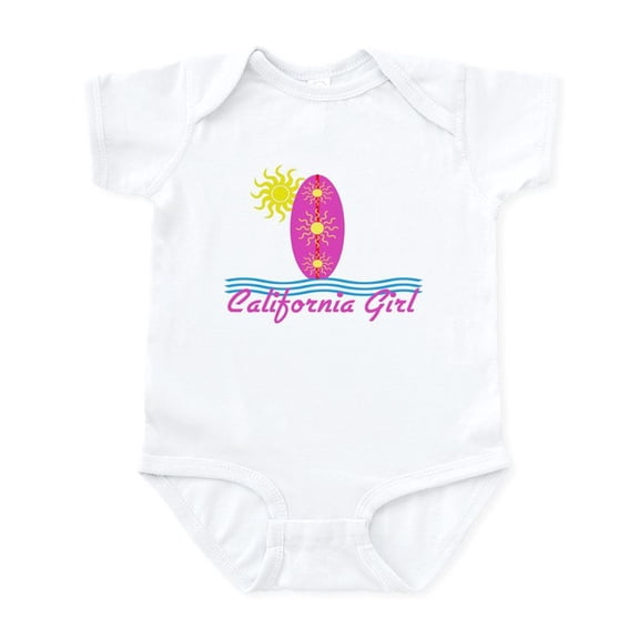 CafePress - California Girl Baby Bodysuit Pink Surfboard W/Sun - Baby Light Bodysuit, Size Newborn - 24 Months