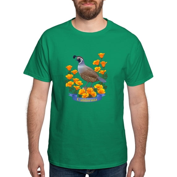 CafePress - California Quail And Golden Poppy T Shirt - Men's Classic Graphic Cotton T-Shirt