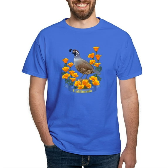 CafePress - California Quail And Golden Poppy T Shirt - Men's Classic Graphic Cotton T-Shirt