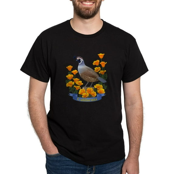 CafePress - California Quail And Golden Poppy T Shirt - Men's Classic Graphic Cotton T-Shirt