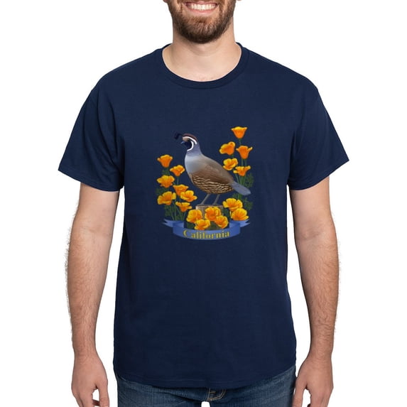 CafePress - California Quail And Golden Poppy T Shirt - Men's Classic Graphic Cotton T-Shirt