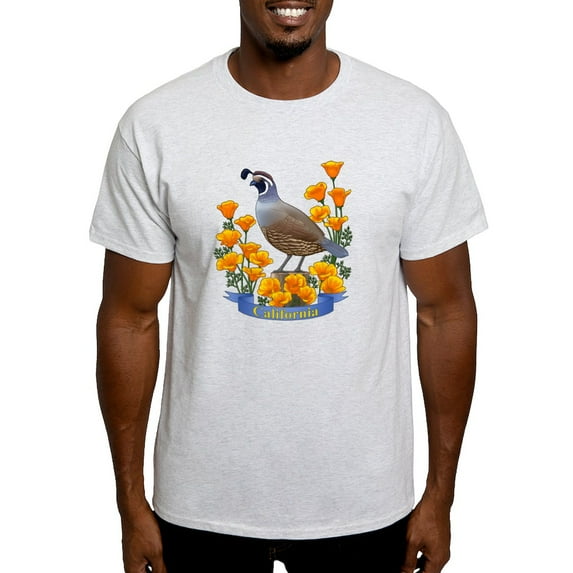 CafePress - California Quail And Golden Poppy T Shirt - Light T-Shirt - CP