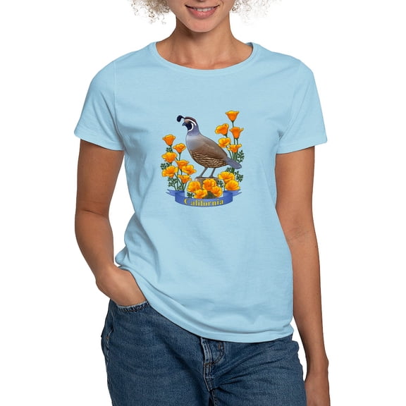 CafePress - California Quail And Golden Poppy T Shirt - Women's Classic T-Shirt