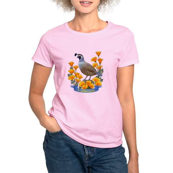 CafePress - California Quail And Golden Poppy T Shirt - Women's Classic T-Shirt