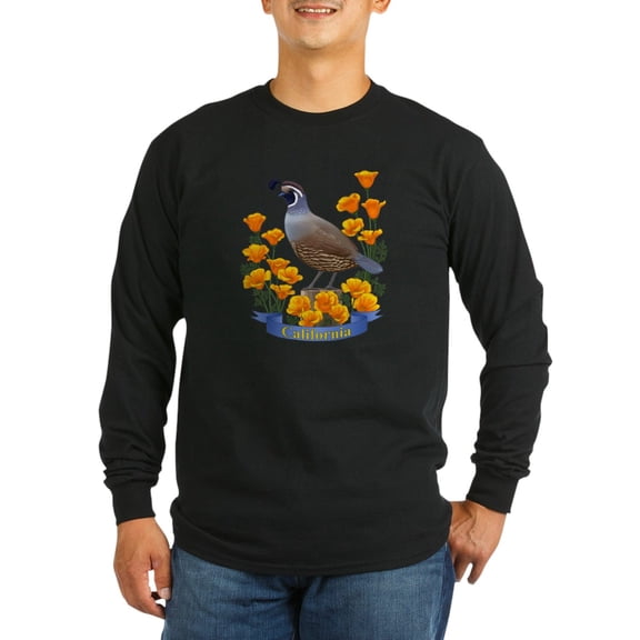 CafePress - California Quail & Golden Poppy - Long Sleeve Dark T-Shirt