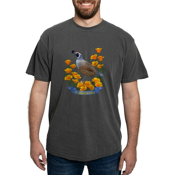 CafePress - California Quail & Golden Poppy Men's Comfort Colo - Mens Comfort Colors Shirt