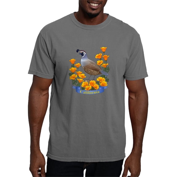 CafePress - California Quail & Golden Poppy Men's Comfort Colo - Mens Comfort Colors Shirt