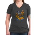 thumbnail image 1 of CafePress - California Quail & Golden Poppy - Women's V-Neck Dark T-Shirt, 1 of 1