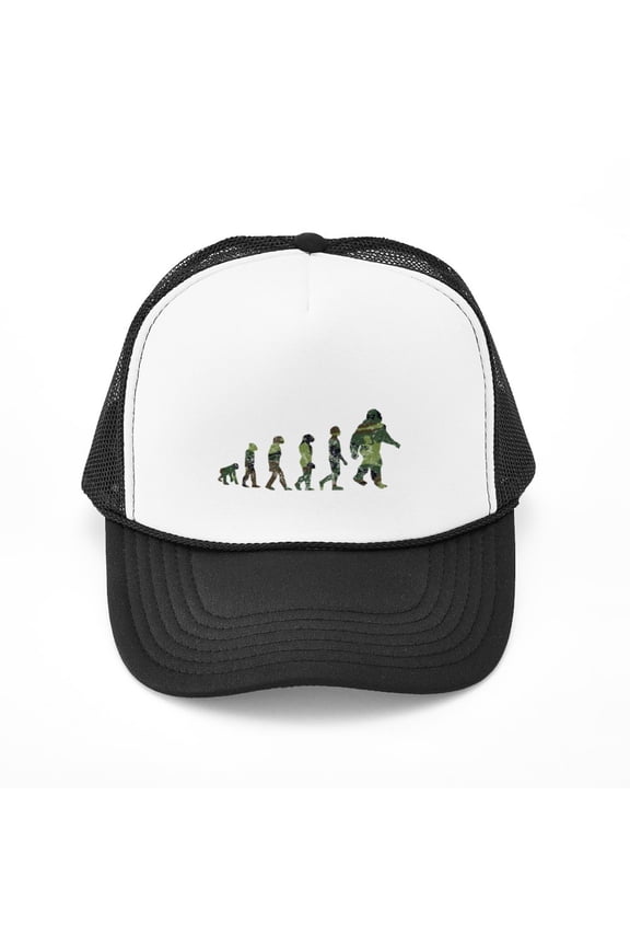 - Camouflage Bigfoot Evolution - Adjustable Unisex Printed Trucker Hat with Mesh Back