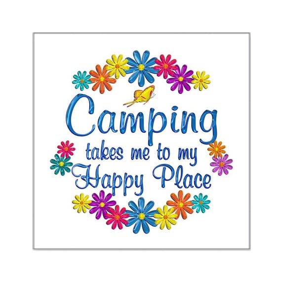 CafePress - Camping Happy Place Square Sticker 3 X 3 - Square Sticker 3" x 3"