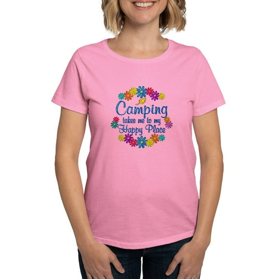 CafePress - Camping Happy Place Women's Dark T Shirt - Women's Traditional Fit Dark T-Shirt