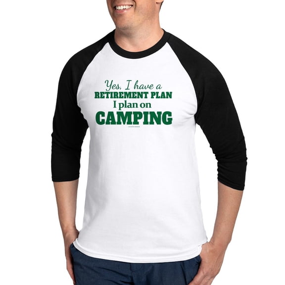 CafePress - Camping Retirement Plan Baseball Jersey - Cotton Baseball Jersey, 3/4 Raglan Sleeve Shirt