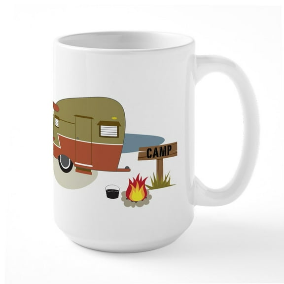 CafePress - Camping Trailer Large Mug - 15 oz Ceramic Large White Novelty Mug