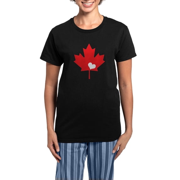 CafePress - Canada Day Maple Leaf And Heart Pajamas - Women's Short Sleeve Print T-Shirt and Pants Dark Cotton Pajama Set