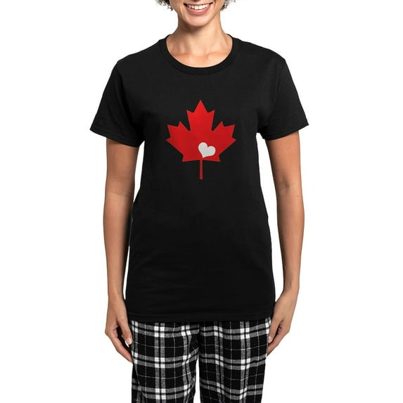CafePress - Canada Day Maple Leaf And Heart Pajamas - Women's Short Sleeve Print T-Shirt and Pants Dark Cotton Pajama Set