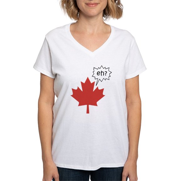 CafePress - Canada EH? T Shirt - Womens Cotton V-Neck T-shirt