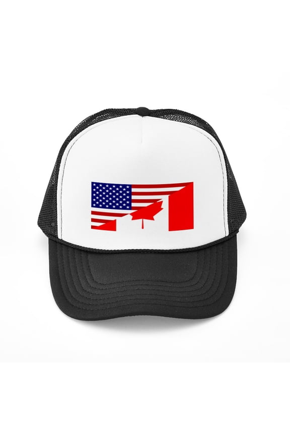 - Canadian American Flag - Adjustable Unisex Printed Trucker Hat with Mesh Back