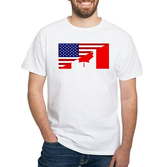 CafePress - Canadian American Flag White T Shirt - Men's White Classic Cotton T-Shirts