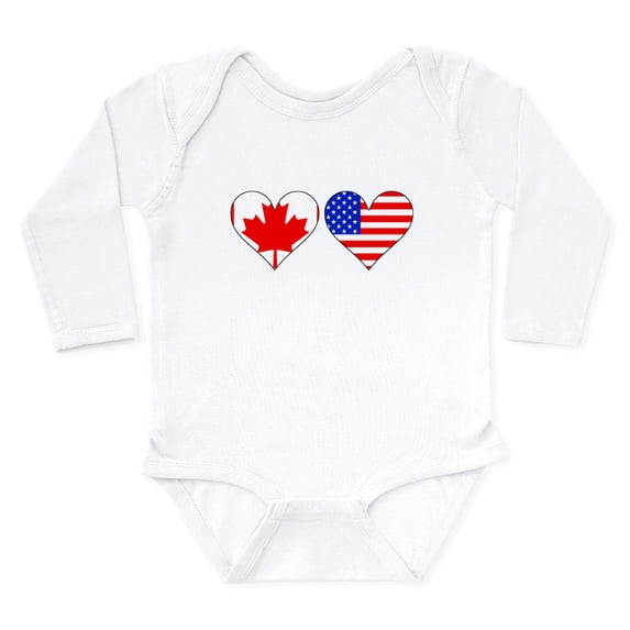 CafePress - Canadian American Hearts Body Suit - Long Sleeve Cotton Baby Bodysuit