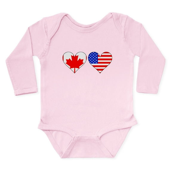 CafePress - Canadian American Hearts Body Suit - Long Sleeve Cotton Baby Bodysuit