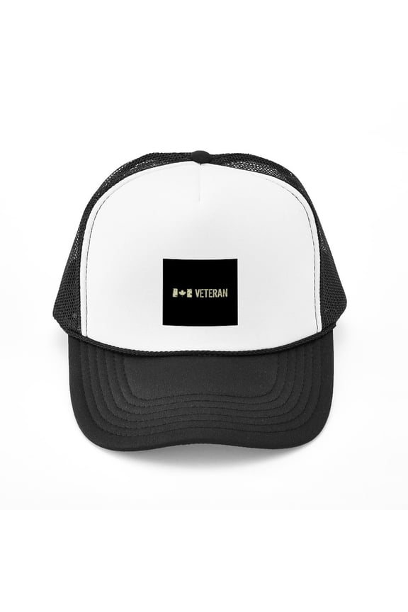 - Canadian Flag: Veteran - Adjustable Unisex Printed Trucker Hat with Mesh Back