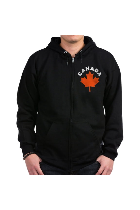 - Canadian Maple Leaf Zip Hoodie (Dark) - Zip Hoodie, Classic Hooded Sweatshirt with Metal Zipper