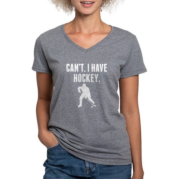 CafePress - Cant I Have Hockey T Shirt - Women's V-Neck Dark T-Shirt