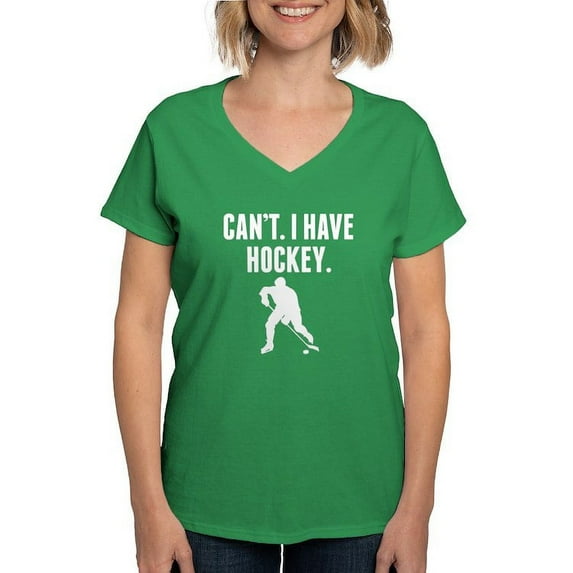 CafePress - Cant I Have Hockey T Shirt - Women's V-Neck Dark T-Shirt