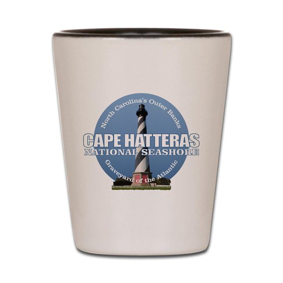 CafePress - Cape Hatteras Light - White/Black Shot Glass, Unique and Funny Shot Glass